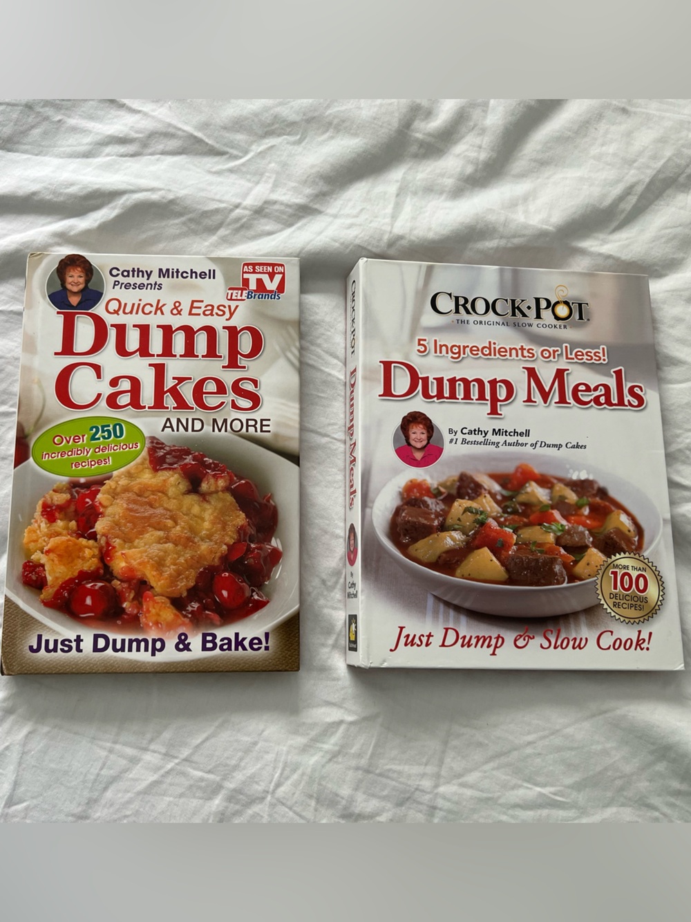 Cathy Mitchell Cookbooks LOT OF 2 Dump Meals AND Dump Cakes Quick Easy Tasty